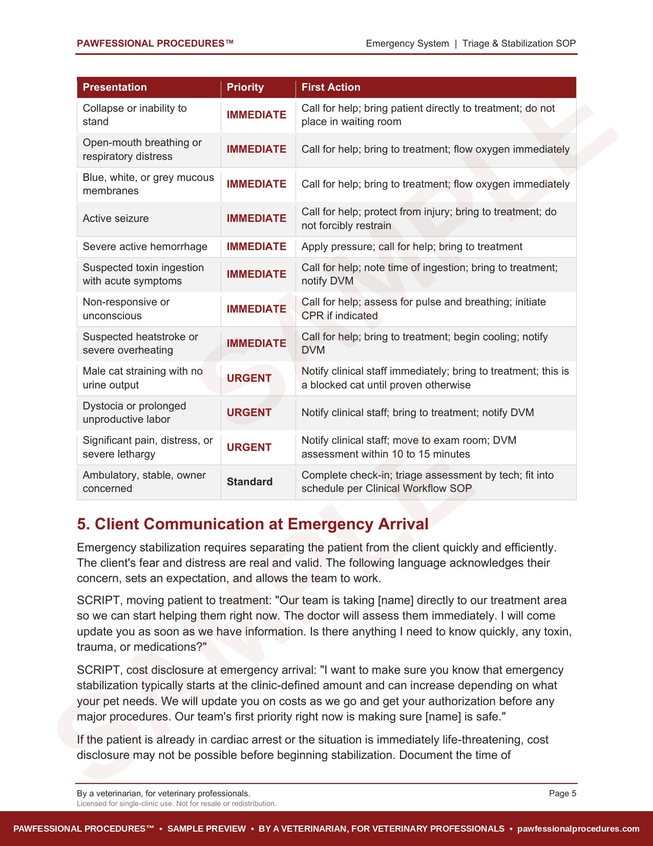 Emergency triage and stabilization SOP page