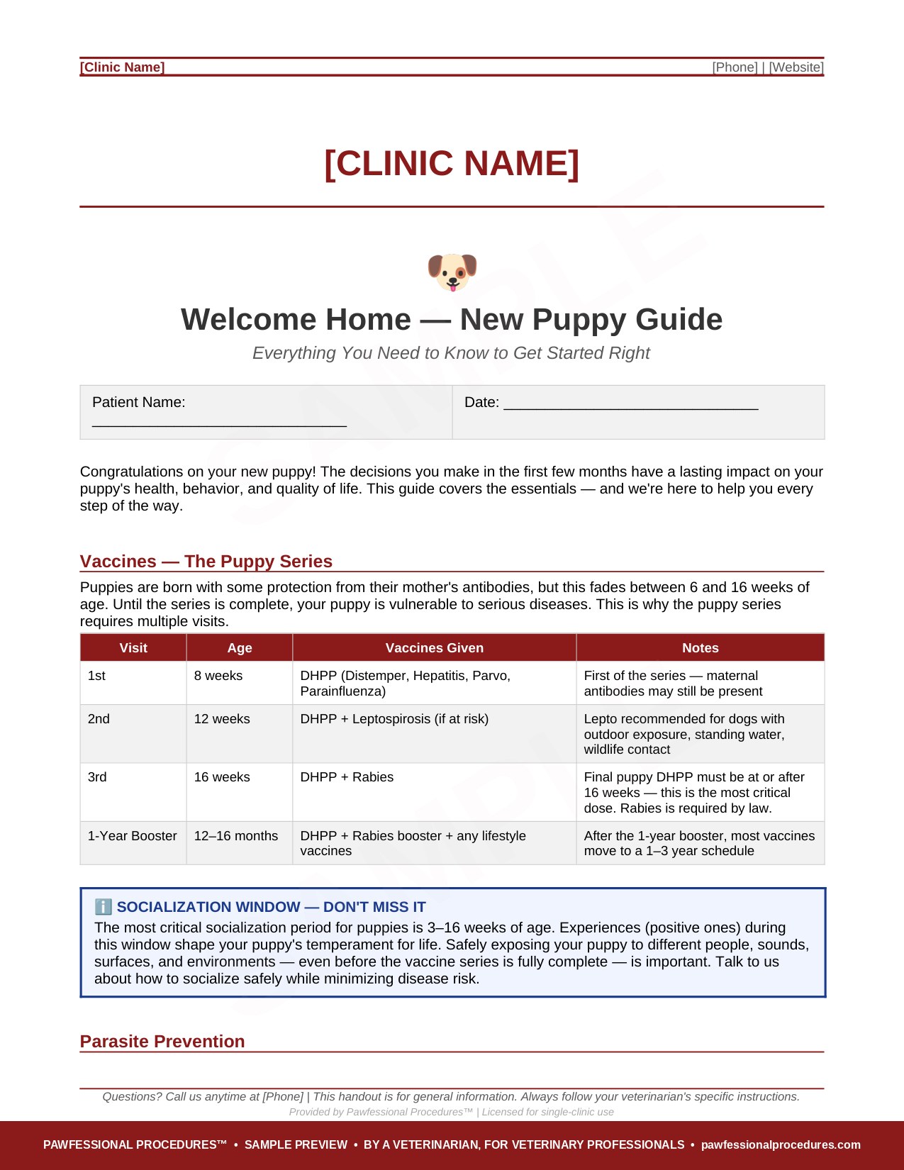 New puppy client education handout
