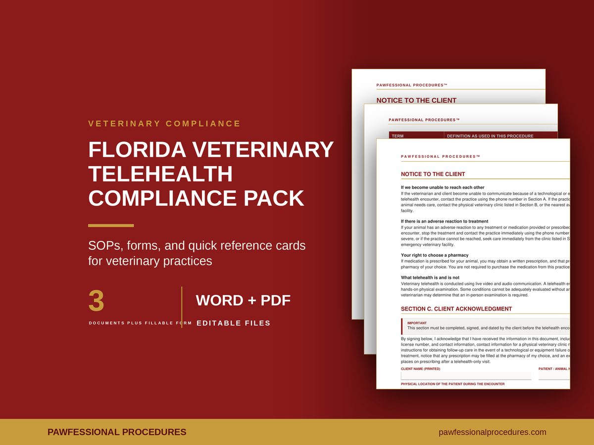 Florida Veterinary Telehealth Compliance Pack, preview 1 of 3
