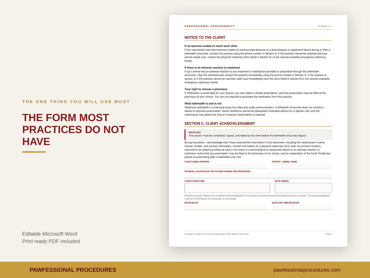Florida Veterinary Telehealth Compliance Pack, preview 2 of 3