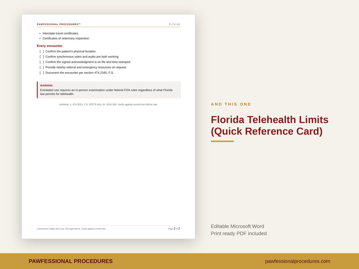 Florida Veterinary Telehealth Compliance Pack, preview 3 of 3