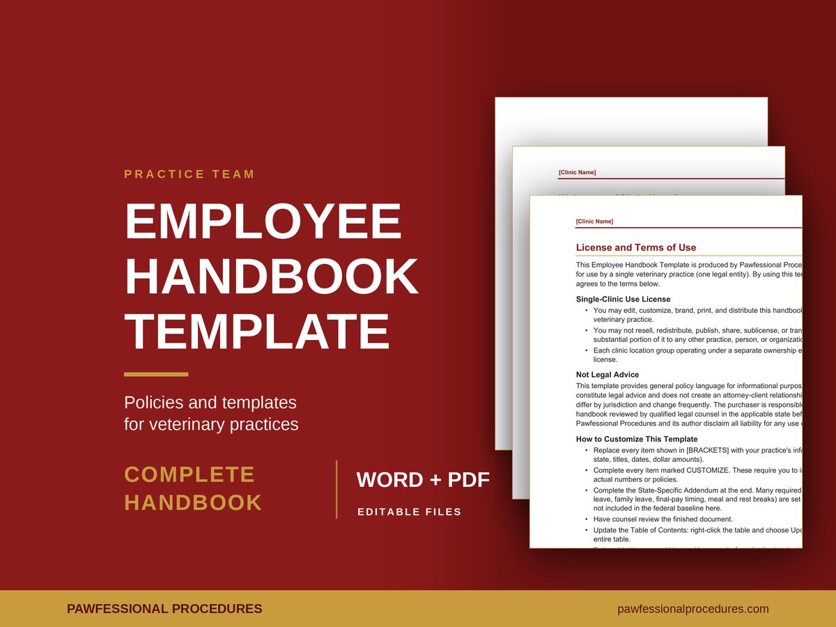 Veterinary Employee Handbook Template, preview 1 of 3