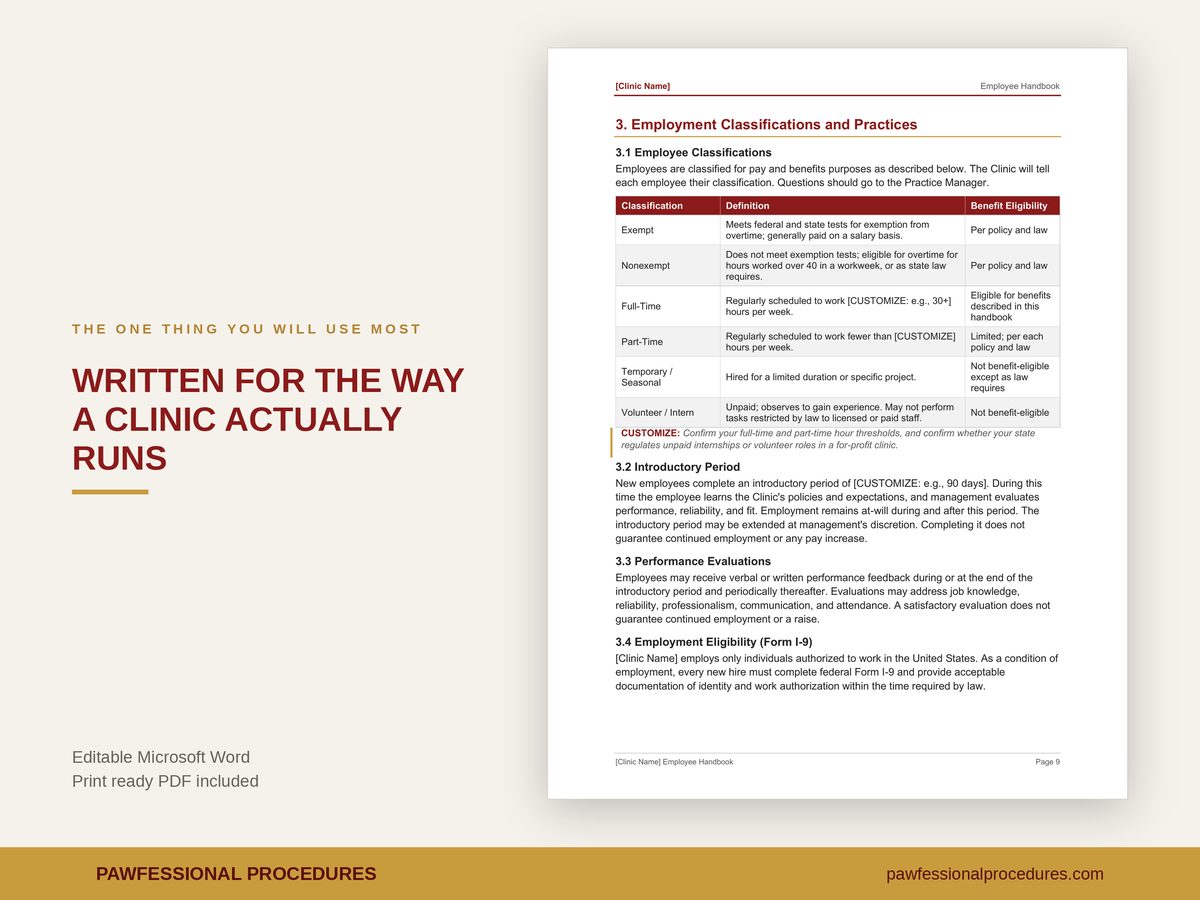 Veterinary Employee Handbook Template, preview 2 of 3