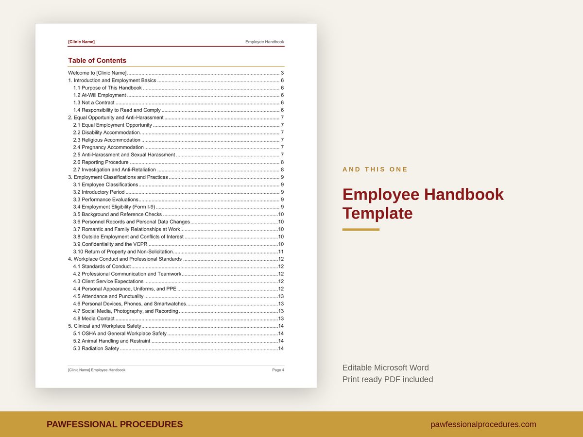 Veterinary Employee Handbook Template, preview 3 of 3