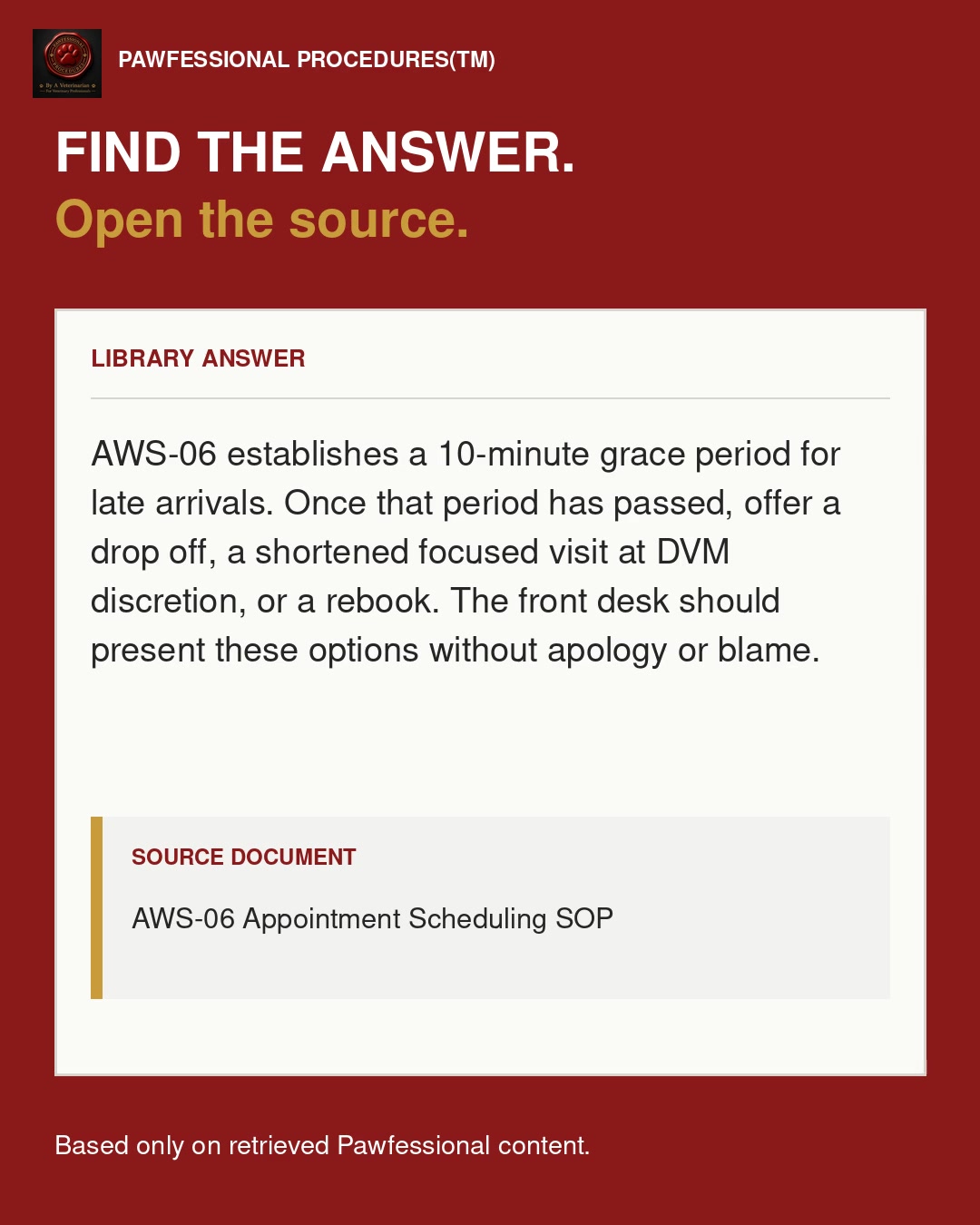 Ask Pawfessional answering a question and naming the source document